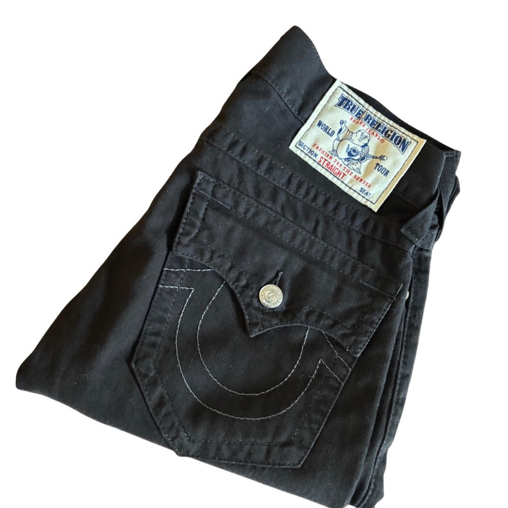 True Religion Men’s Straight W Flap Jeans – Black Grey Wash – Size 30